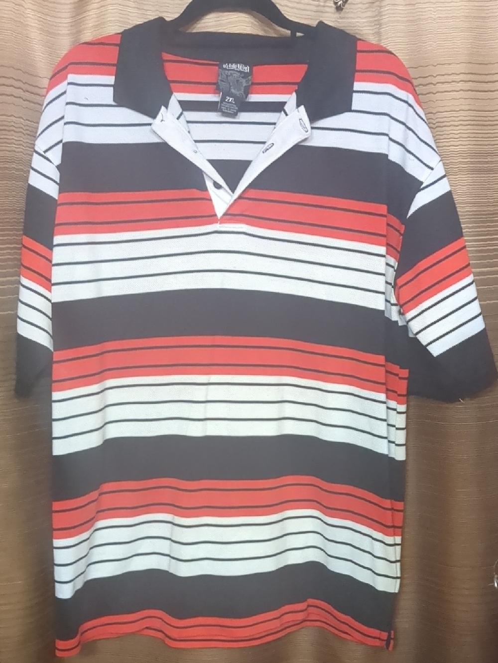Vintage Urban Label Men's Striped Polo Shirt - Black, White & Red Accent